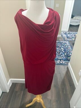 Lauren Ralph Lauren Draped Cowl Neck Midi Dress - Deep Red